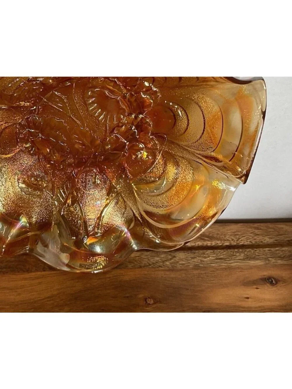 Vintage Fenton Orange Tree Marigold Carnival Ruffeled Bowl Iridescent Gold
